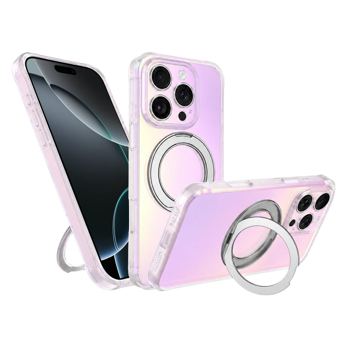 For iPhone 16 Pro Max Iris Mirror Magnetic Ring Holder Phone Case - White - EDA009929706A