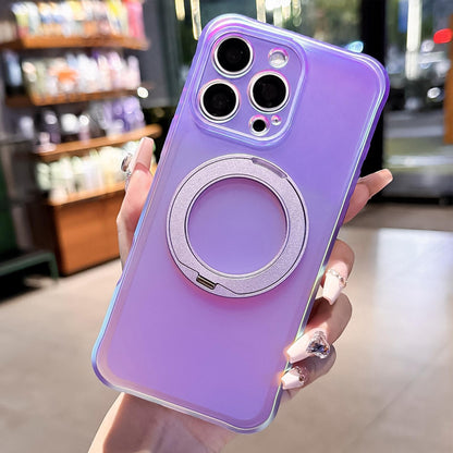 For iPhone 16 Pro Max Iris Mirror Magnetic Ring Holder Phone Case - Purple - EDA009929706B