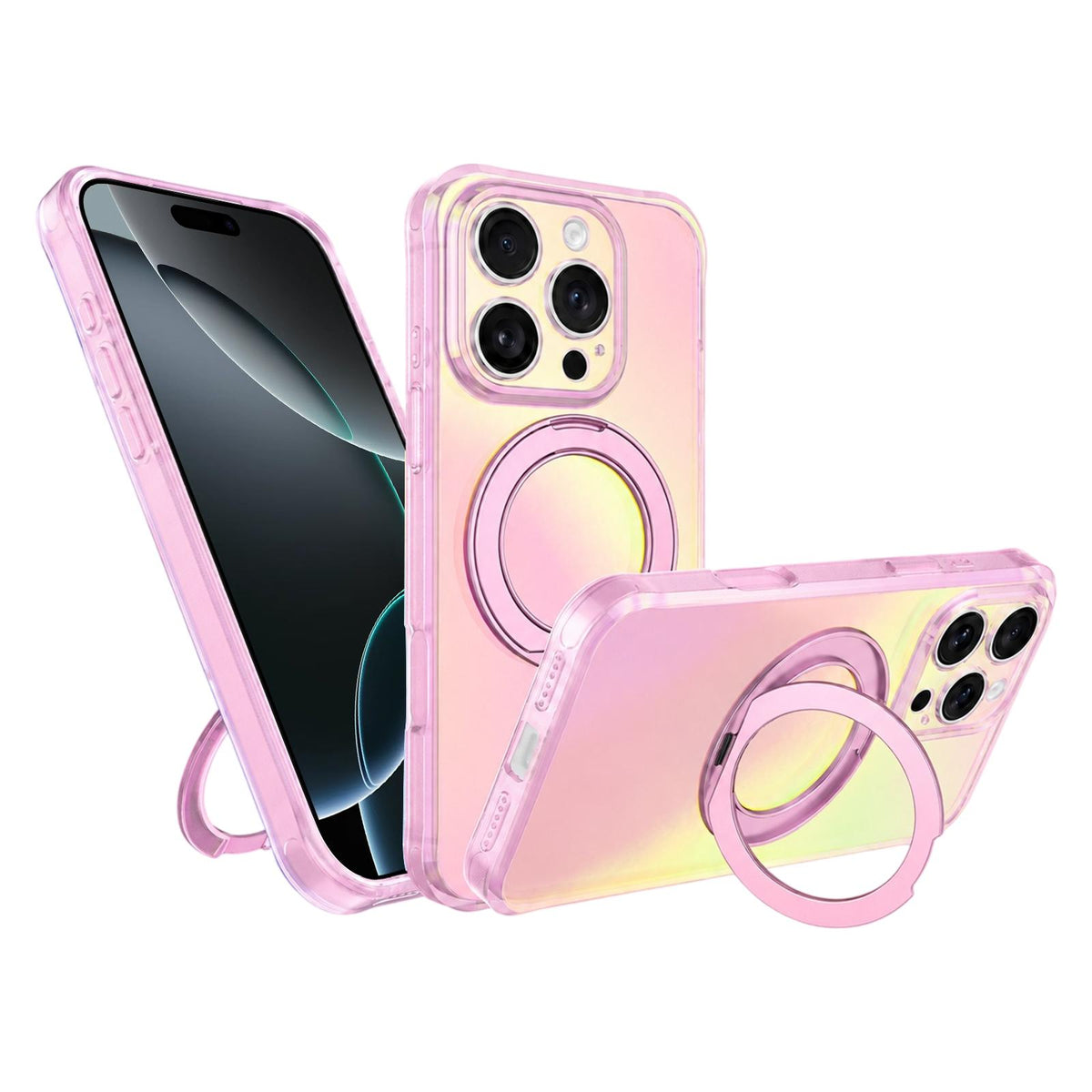 For iPhone 16 Pro Max Iris Mirror Magnetic Ring Holder Phone Case - Pink - EDA009929706C