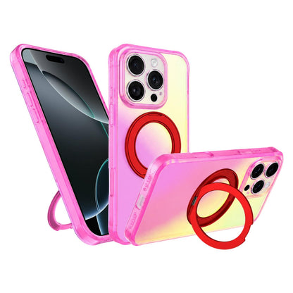 For iPhone 16 Pro Max Iris Mirror Magnetic Ring Holder Phone Case - Aurora Red - EDA009929706D