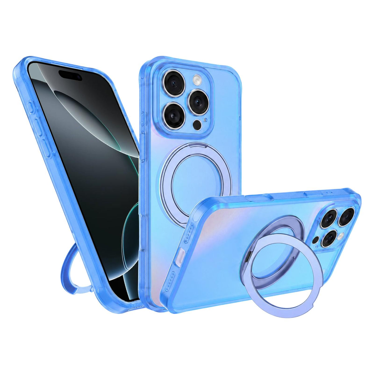 For iPhone 16 Pro Max Iris Mirror Magnetic Ring Holder Phone Case - Ice Blue - EDA009929706E