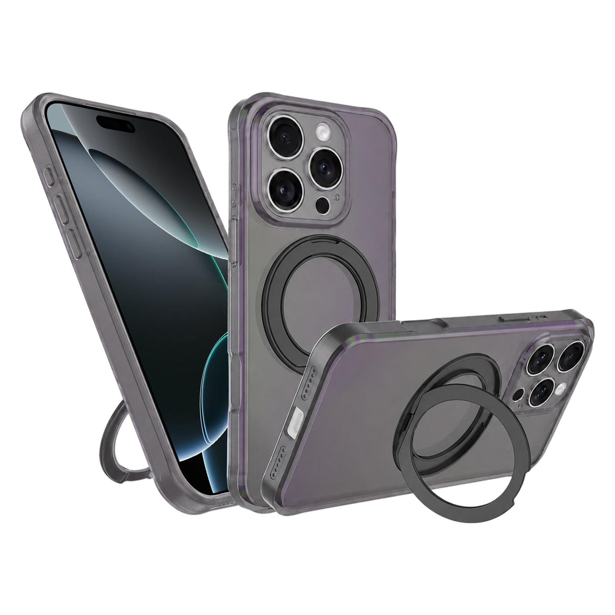For iPhone 16 Pro Max Iris Mirror Magnetic Ring Holder Phone Case - Black - EDA009929706G