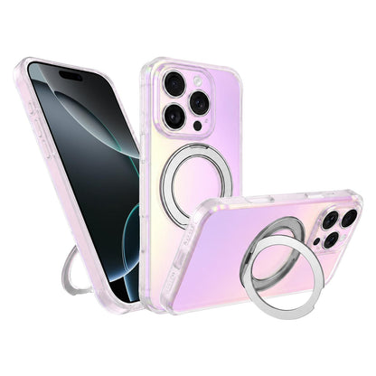 For iPhone 16 Pro Iris Mirror Magnetic Ring Holder Phone Case - White - EDA009929707A