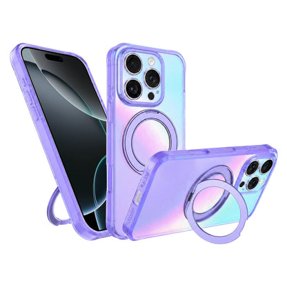 For iPhone 16 Pro Iris Mirror Magnetic Ring Holder Phone Case - Purple - EDA009929707B