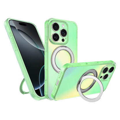 For iPhone 16 Pro Iris Mirror Magnetic Ring Holder Phone Case - Lime - EDA009929707F