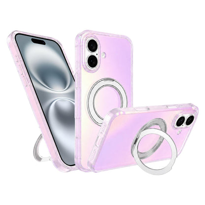 For iPhone 16 Iris Mirror Magnetic Ring Holder Phone Case - White - EDA009929708A