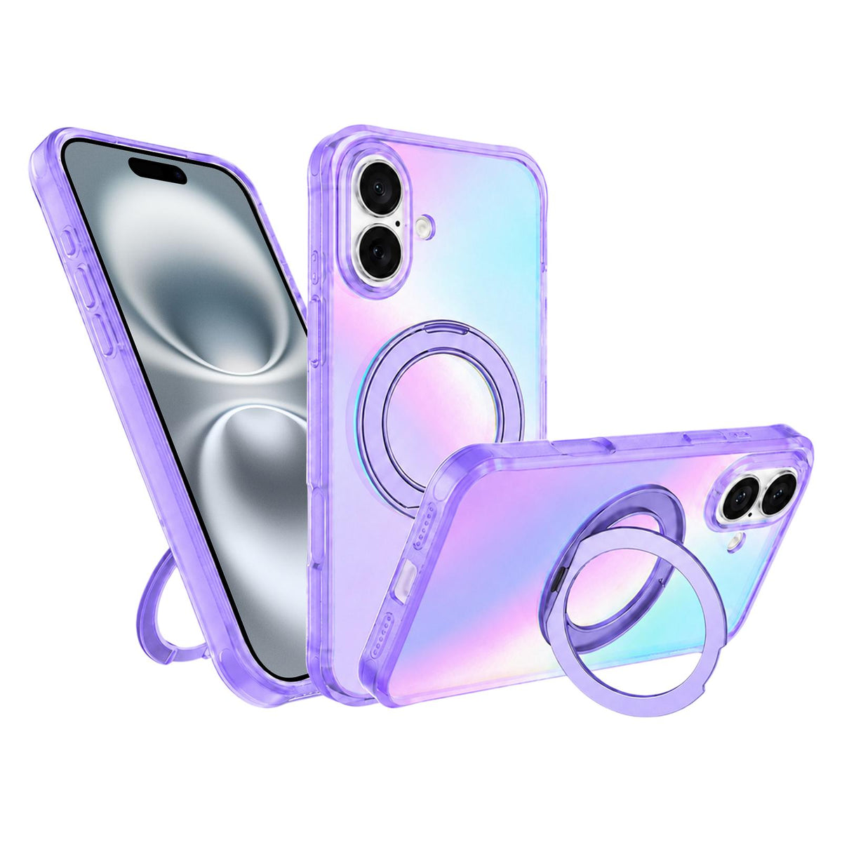 For iPhone 16 Iris Mirror Magnetic Ring Holder Phone Case - Purple - EDA009929708B