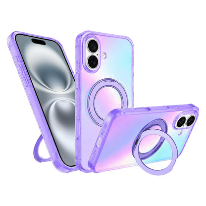 For iPhone 16 Iris Mirror Magnetic Ring Holder Phone Case - Purple - EDA009929708B