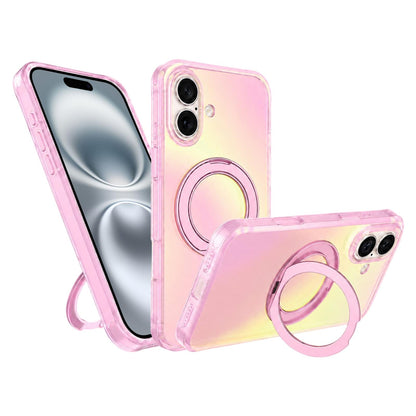For iPhone 16 Iris Mirror Magnetic Ring Holder Phone Case - Pink - EDA009929708C