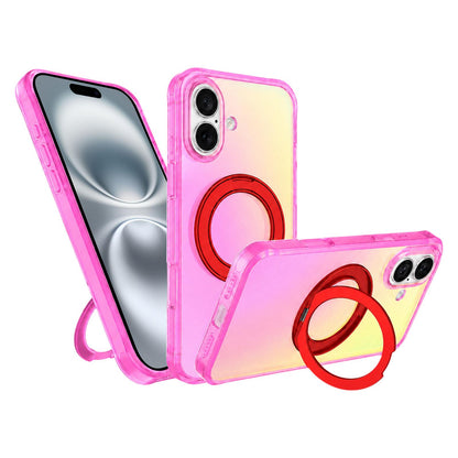 For iPhone 16 Iris Mirror Magnetic Ring Holder Phone Case - Aurora Red - EDA009929708D