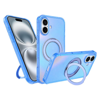 For iPhone 16 Iris Mirror Magnetic Ring Holder Phone Case - Ice Blue - EDA009929708E