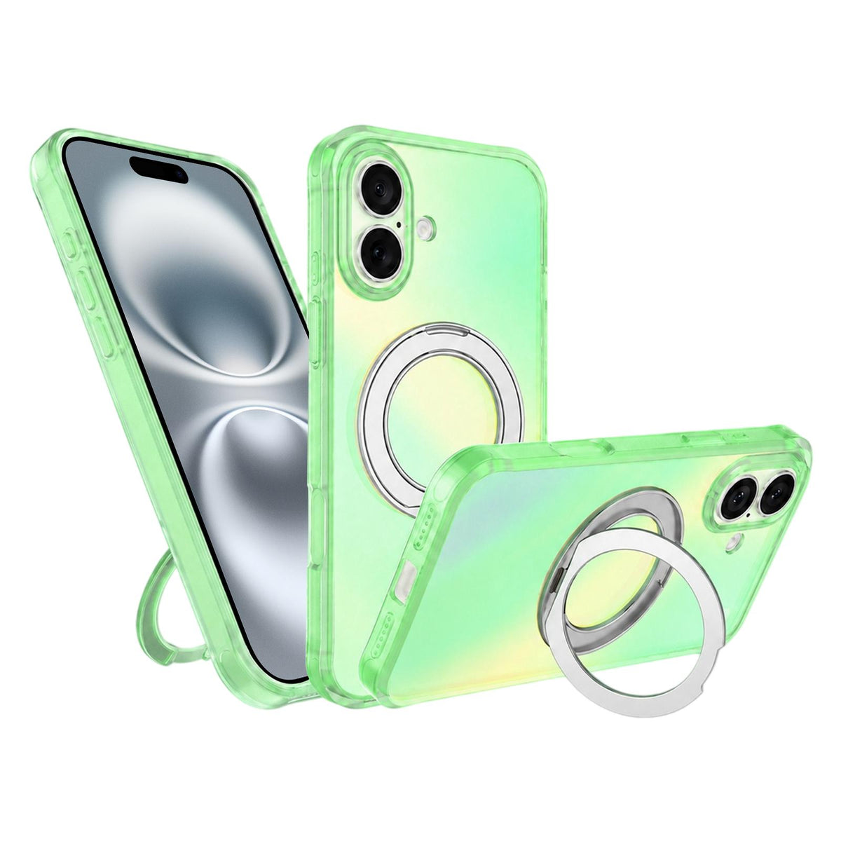 For iPhone 16 Iris Mirror Magnetic Ring Holder Phone Case - Lime - EDA009929708F
