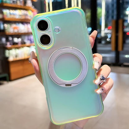 For iPhone 16 Iris Mirror Magnetic Ring Holder Phone Case - Lime - EDA009929708F