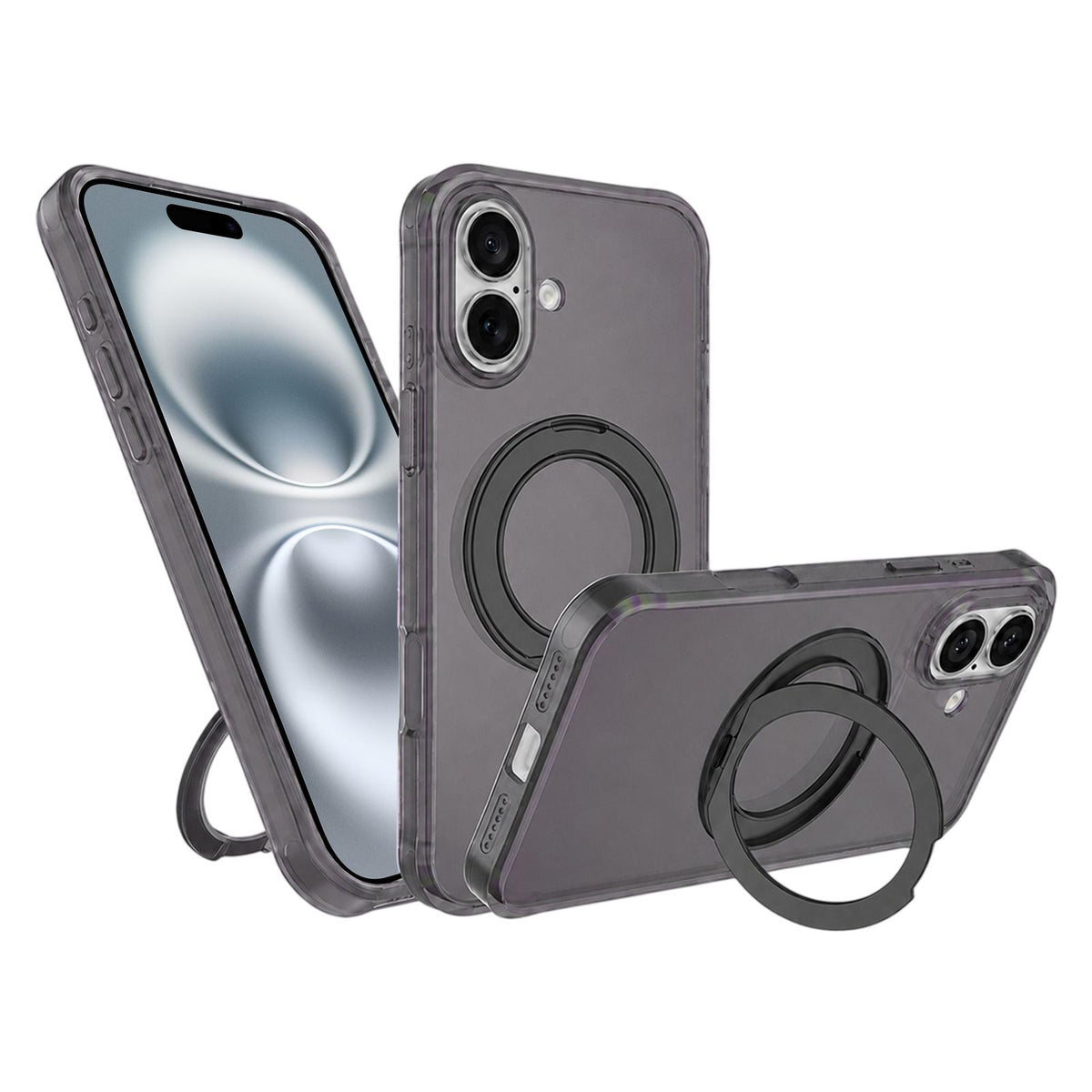 For iPhone 16 Iris Mirror Magnetic Ring Holder Phone Case - Black - EDA009929708G