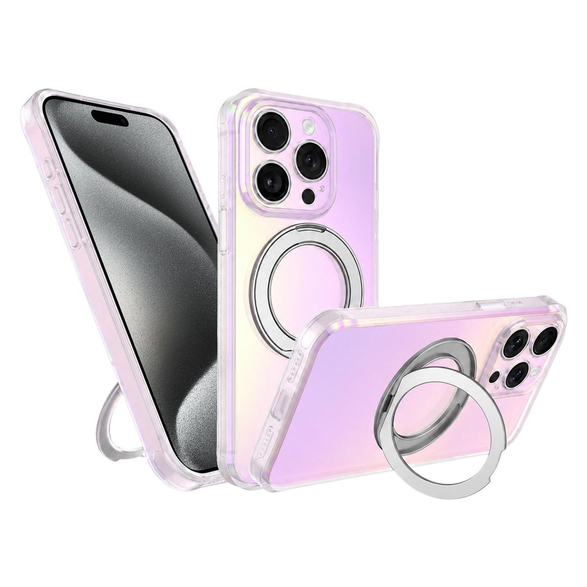 For iPhone 15 Pro Max Iris Mirror Magnetic Ring Holder Phone Case - White - EDA009929709A