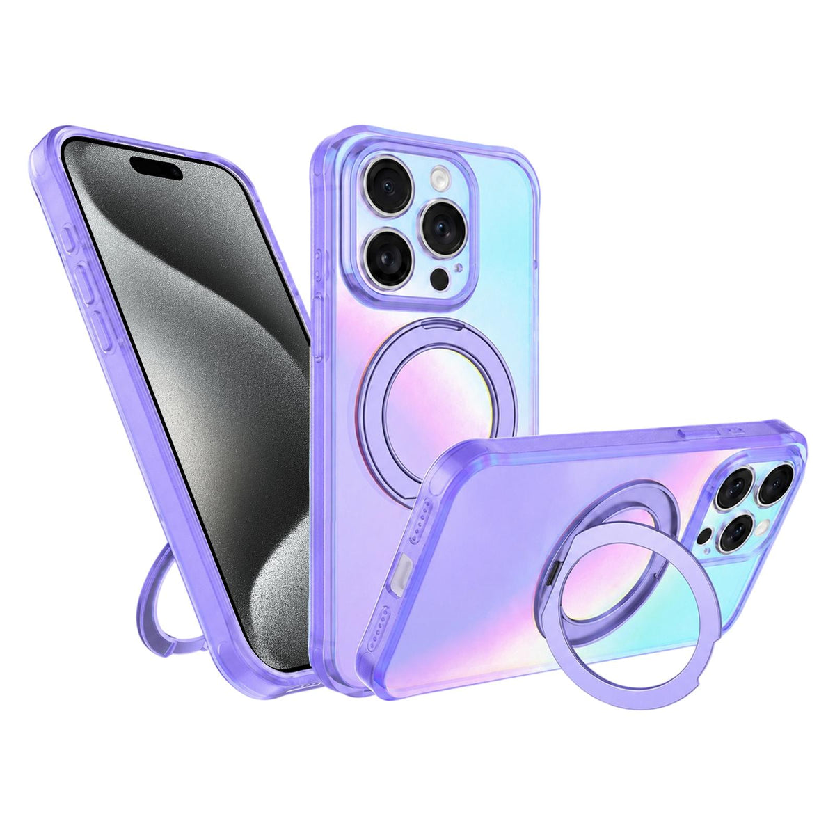 For iPhone 15 Pro Max Iris Mirror Magnetic Ring Holder Phone Case - Purple - EDA009929709B