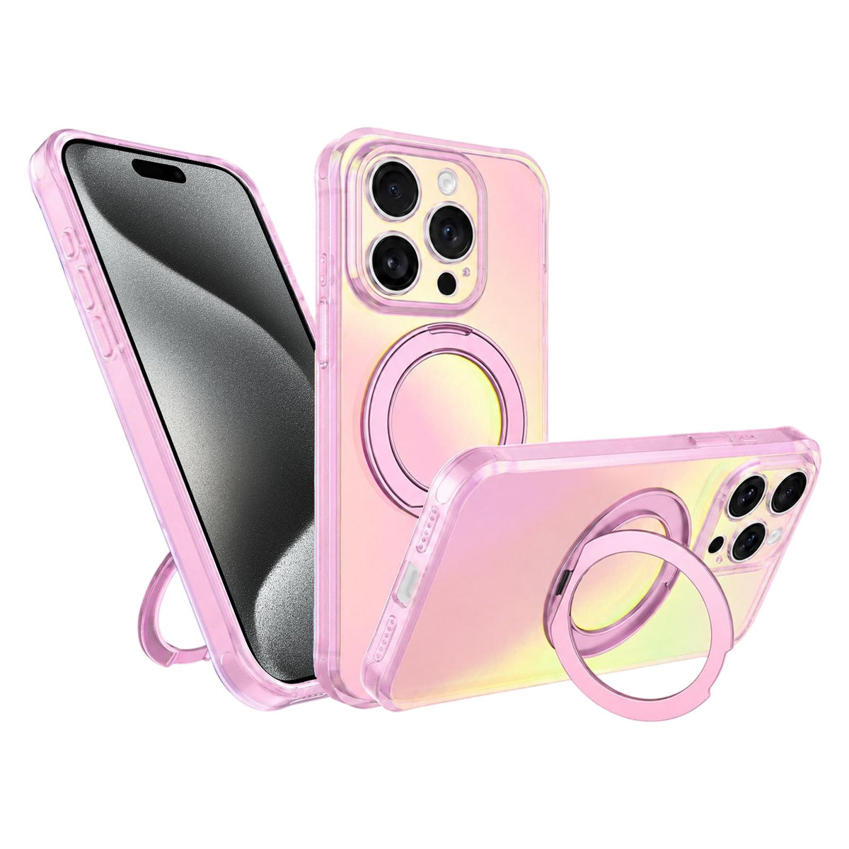 For iPhone 15 Pro Max Iris Mirror Magnetic Ring Holder Phone Case - Pink - EDA009929709C