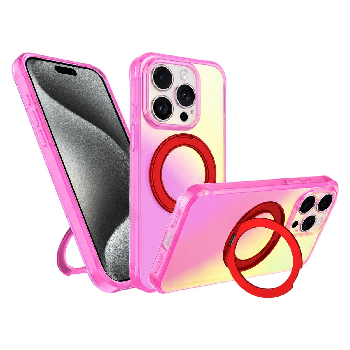 For iPhone 15 Pro Max Iris Mirror Magnetic Ring Holder Phone Case - Aurora Red - EDA009929709D