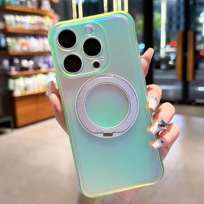For iPhone 15 Pro Max Iris Mirror Magnetic Ring Holder Phone Case - Lime - EDA009929709F