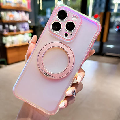 For iPhone 15 Pro Iris Mirror Magnetic Ring Holder Phone Case - Pink - EDA009929710C