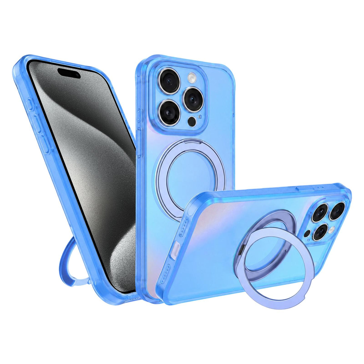 For iPhone 15 Pro Iris Mirror Magnetic Ring Holder Phone Case - Ice Blue - EDA009929710E