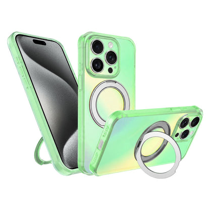 For iPhone 15 Pro Iris Mirror Magnetic Ring Holder Phone Case - Lime - EDA009929710F