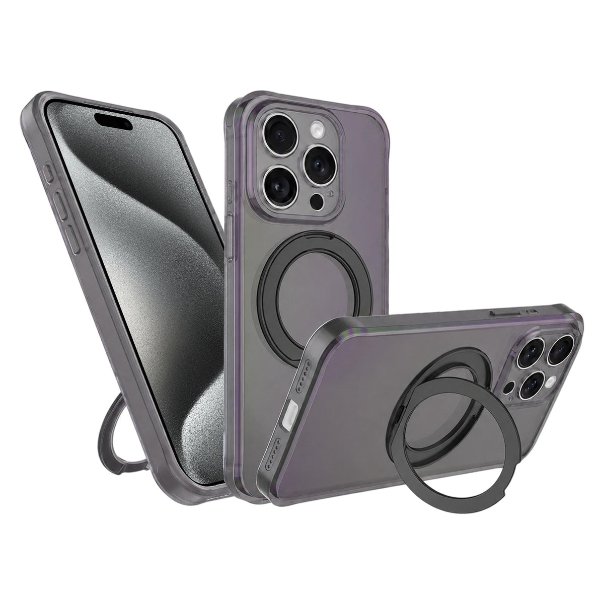 For iPhone 15 Pro Iris Mirror Magnetic Ring Holder Phone Case - Black - EDA009929710G