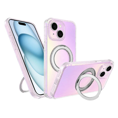 For iPhone 15 Iris Mirror Magnetic Ring Holder Phone Case - White - EDA009929711A