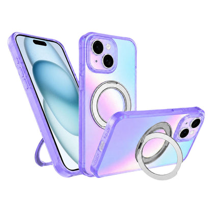 For iPhone 15 Iris Mirror Magnetic Ring Holder Phone Case - Purple - EDA009929711B
