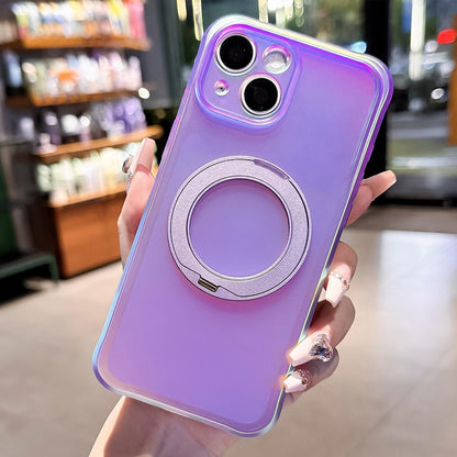 For iPhone 15 Iris Mirror Magnetic Ring Holder Phone Case - Purple - EDA009929711B