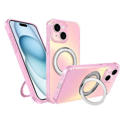 For iPhone 15 Iris Mirror Magnetic Ring Holder Phone Case - Pink - EDA009929711C