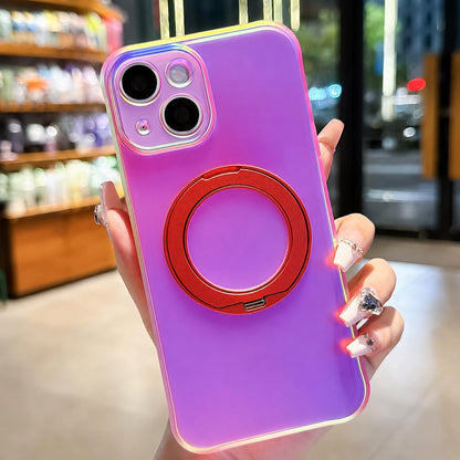 For iPhone 15 Iris Mirror Magnetic Ring Holder Phone Case - Aurora Red - EDA009929711D