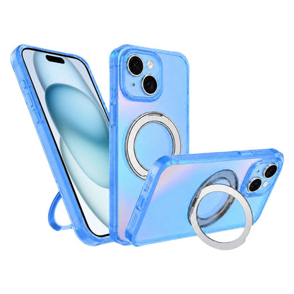 For iPhone 15 Iris Mirror Magnetic Ring Holder Phone Case - Ice Blue - EDA009929711E
