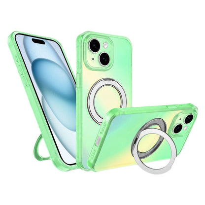 For iPhone 15 Iris Mirror Magnetic Ring Holder Phone Case - Lime - EDA009929711F