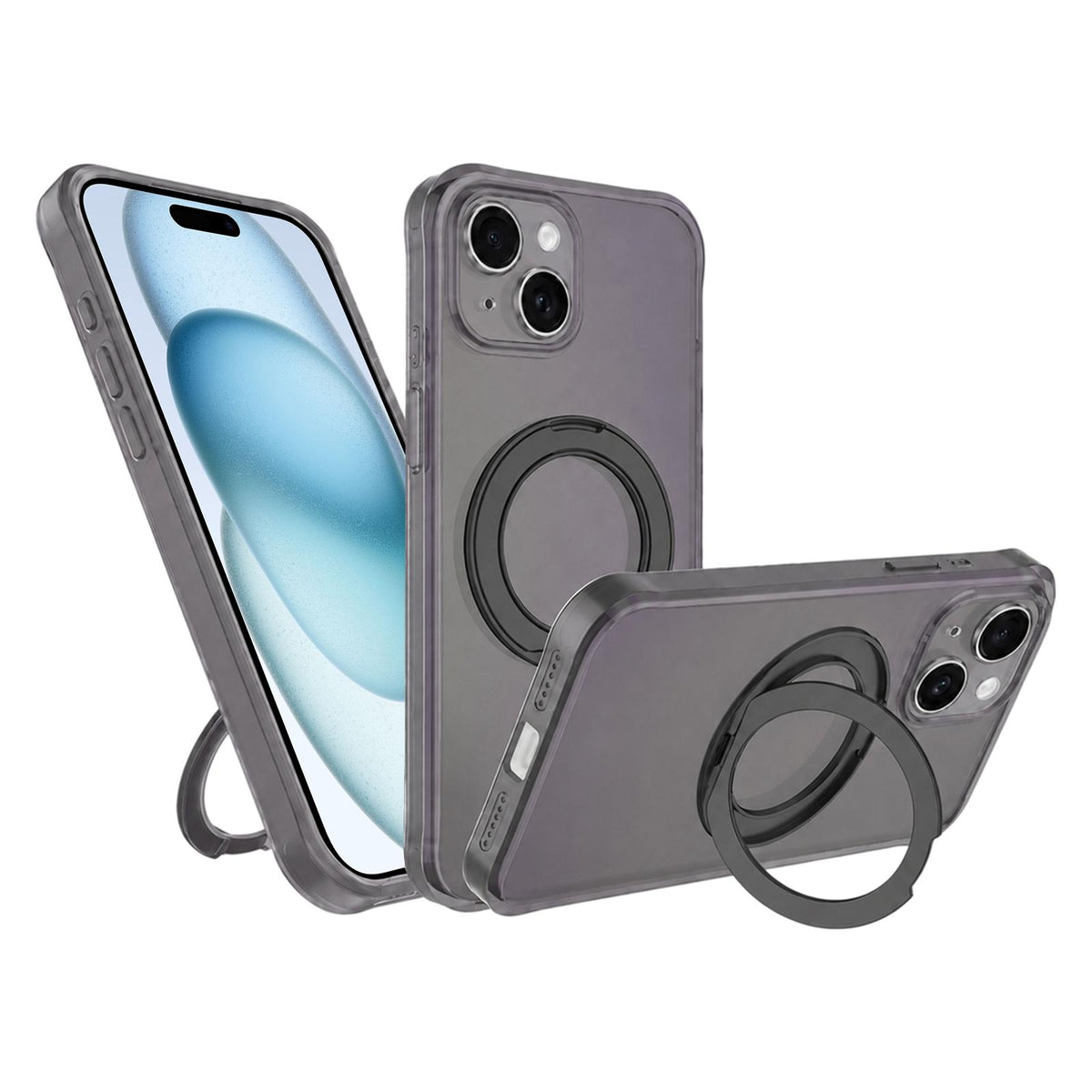 For iPhone 15 Iris Mirror Magnetic Ring Holder Phone Case - Black - EDA009929711G