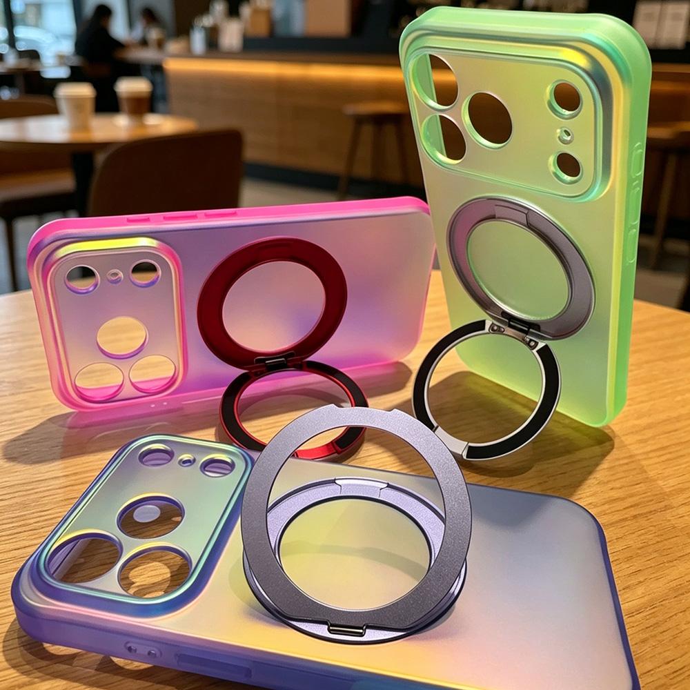 For iPhone 16 Pro Iris Mirror Magnetic Ring Holder Phone Case - Black - EDA009929707G