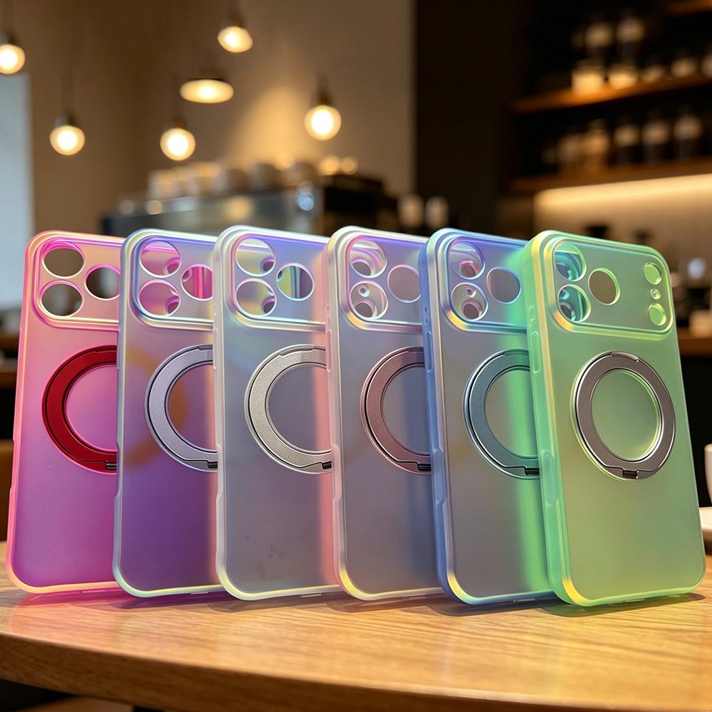 For iPhone 15 Iris Mirror Magnetic Ring Holder Phone Case - Black - EDA009929711G