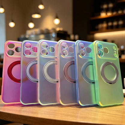 For iPhone 17 Iris Mirror Magnetic Ring Holder Phone Case - Black - EDA009929705G