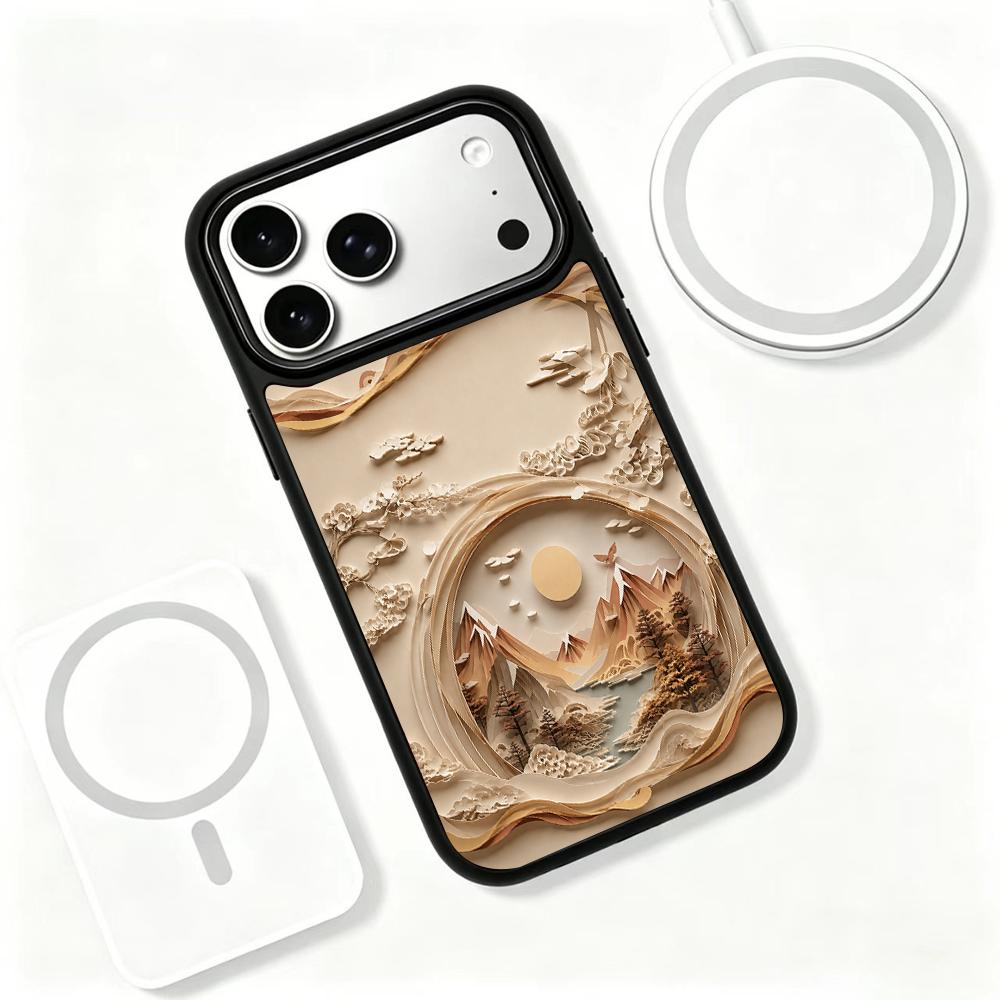 For iPhone 17 Pro Max Earth Series PC Silicone Magnetic Phone Case - Earthy Mountain Realm - EDA009929901B
