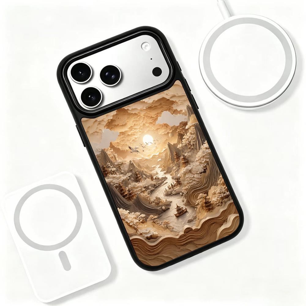For iPhone 17 Pro Max Earth Series PC Silicone Magnetic Phone Case - Earthy Fairy River - EDA009929901C