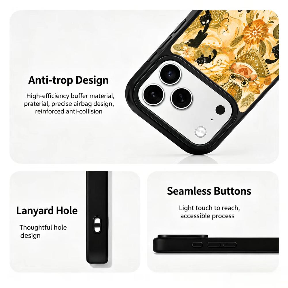 For iPhone 17 Pro Max Earth Series PC Silicone Magnetic Phone Case - Earthy Black Cat - EDA009929901G