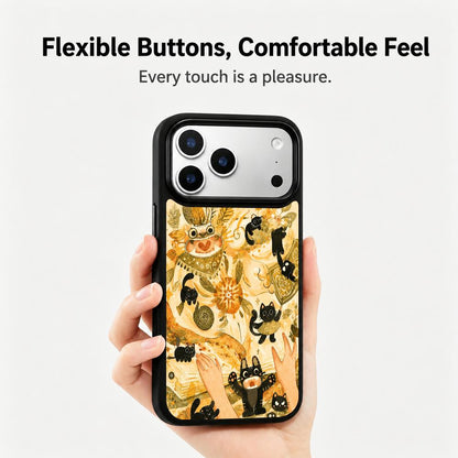 For iPhone 17 Pro Earth Series PC Silicone Magnetic Phone Case - Earthy Black Cat - EDA009929902G