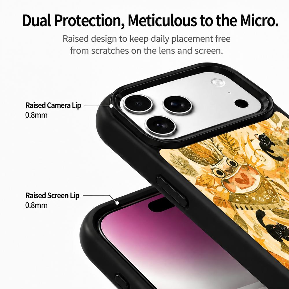 For iPhone 17 Pro Earth Series PC Silicone Magnetic Phone Case - Earthy Black Cat - EDA009929902G