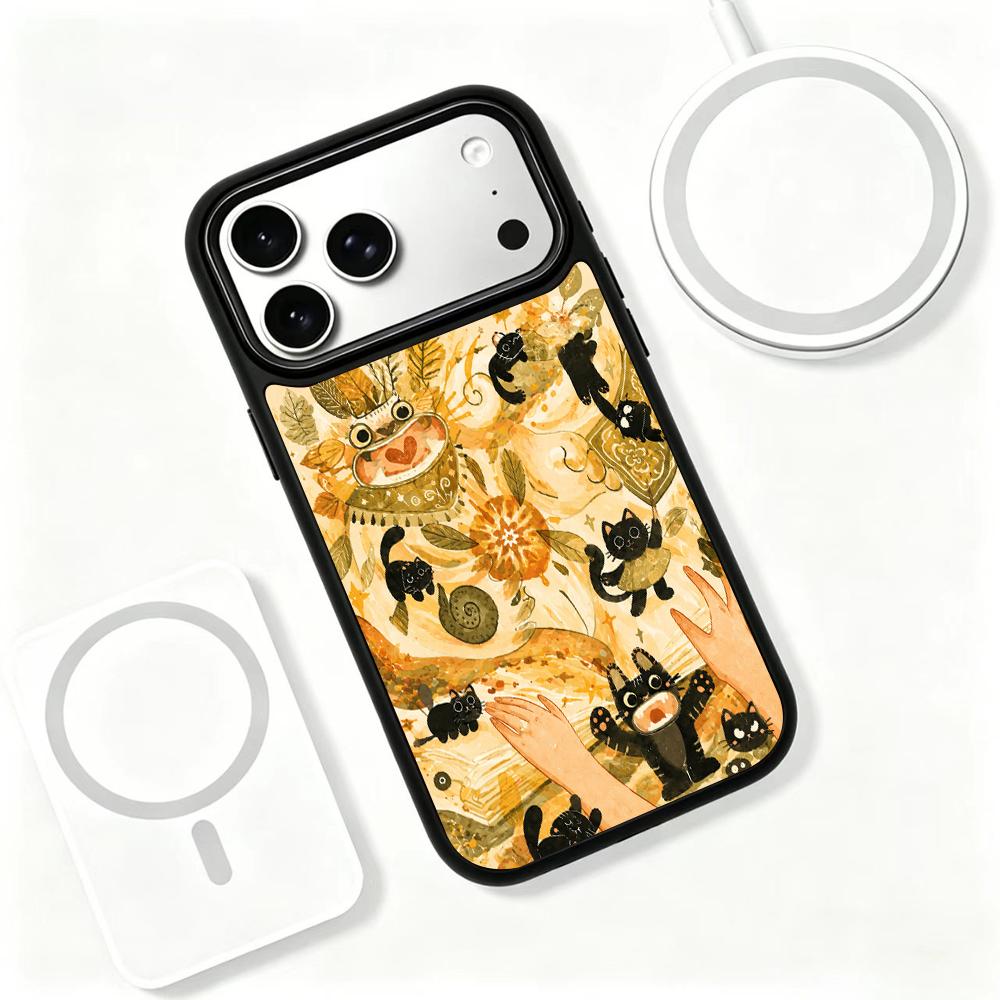For iPhone 17 Pro Earth Series PC Silicone Magnetic Phone Case - Earthy Black Cat - EDA009929902G
