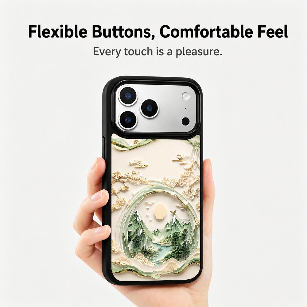 For iPhone 17 Pro Max Wood Series PC Silicone Magnetic Phone Case - Wood Mountain Vista - EDA009930701B