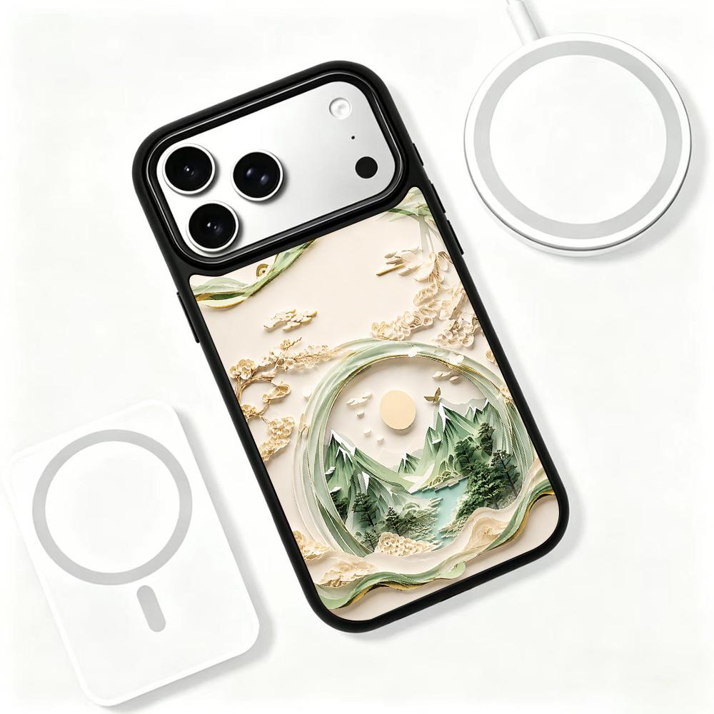 For iPhone 17 Pro Max Wood Series PC Silicone Magnetic Phone Case - Wood Mountain Vista - EDA009930701B