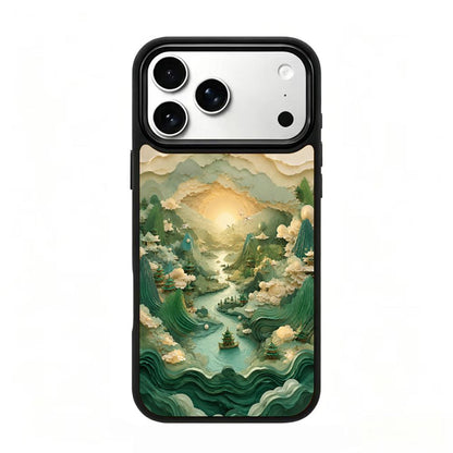 For iPhone 17 Pro Max Wood Series PC Silicone Magnetic Phone Case - Wood Celestial Creek - EDA009930701C