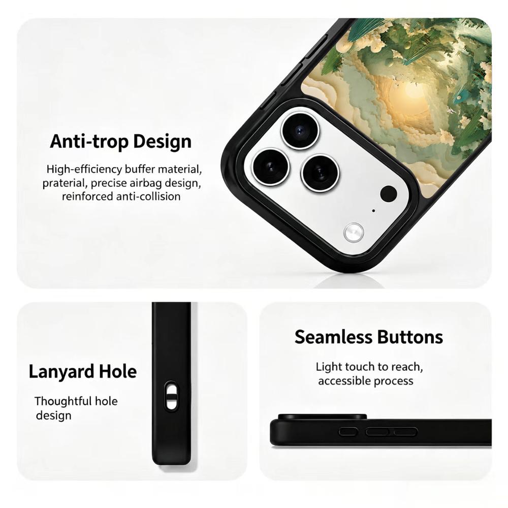 For iPhone 17 Pro Max Wood Series PC Silicone Magnetic Phone Case - Wood Celestial Creek - EDA009930701C