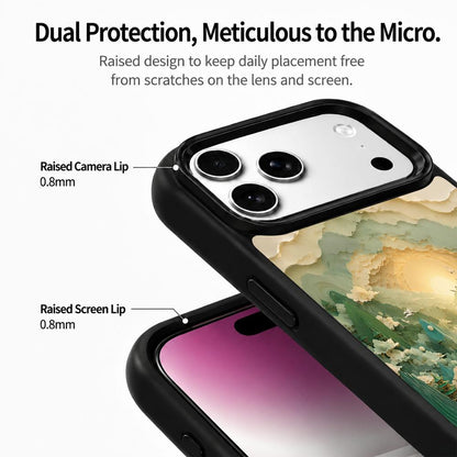 For iPhone 17 Pro Max Wood Series PC Silicone Magnetic Phone Case - Wood Celestial Creek - EDA009930701C