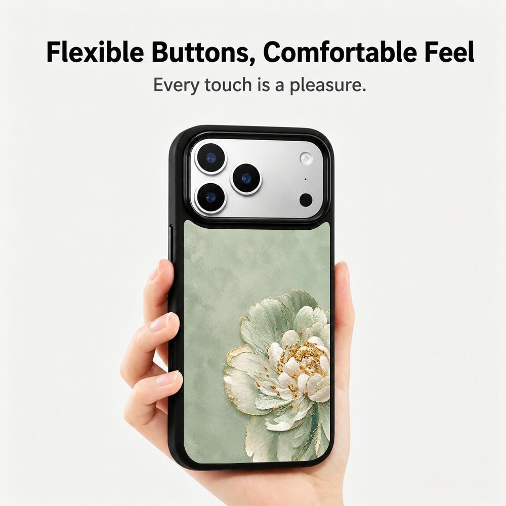 For iPhone 17 Pro Max Wood Series PC Silicone Magnetic Phone Case - Wood Peony - EDA009930701F